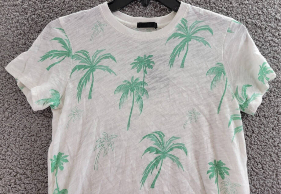 ATM Anthony Thomas Melillo Palm Print Crewneck T Shirt Womens XS White Green S/S