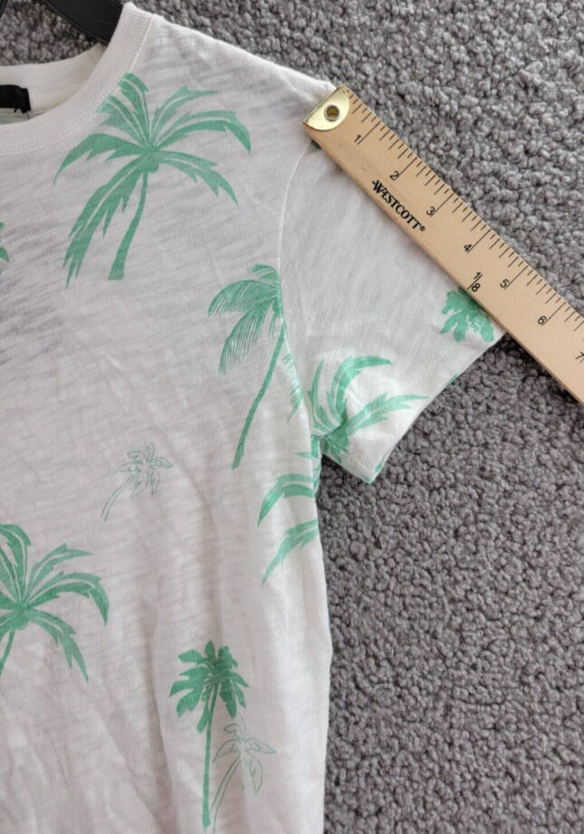 ATM Anthony Thomas Melillo Palm Print Crewneck T Shirt Womens XS White Green S/S
