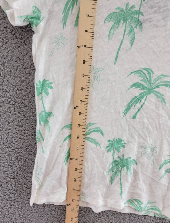 ATM Anthony Thomas Melillo Palm Print Crewneck T Shirt Womens XS White Green S/S