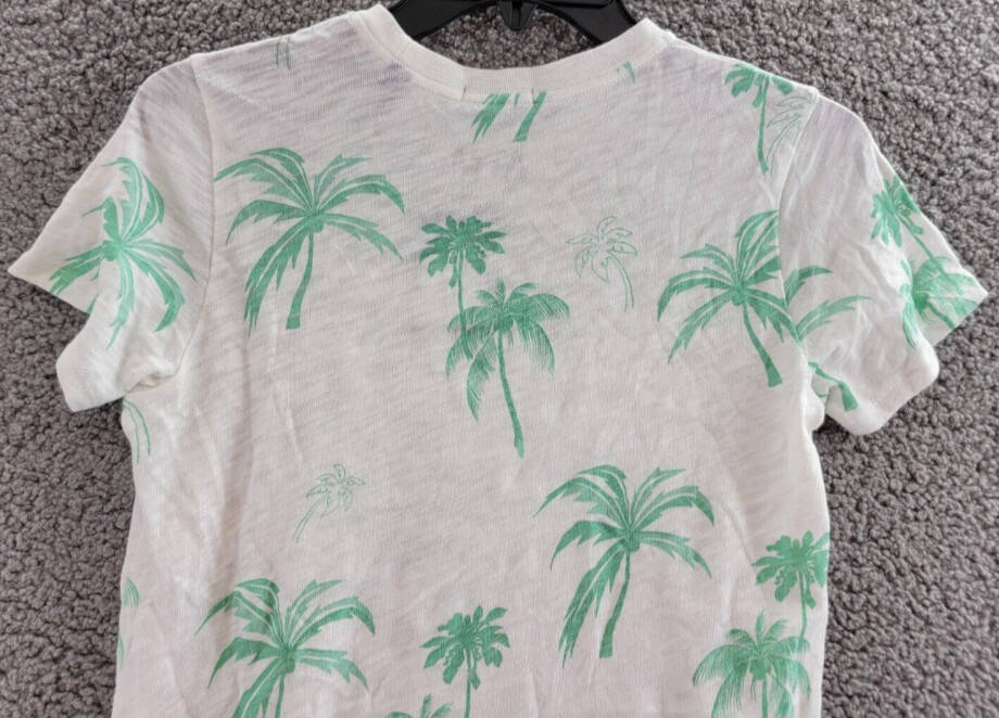 ATM Anthony Thomas Melillo Palm Print Crewneck T Shirt Womens XS White Green S/S