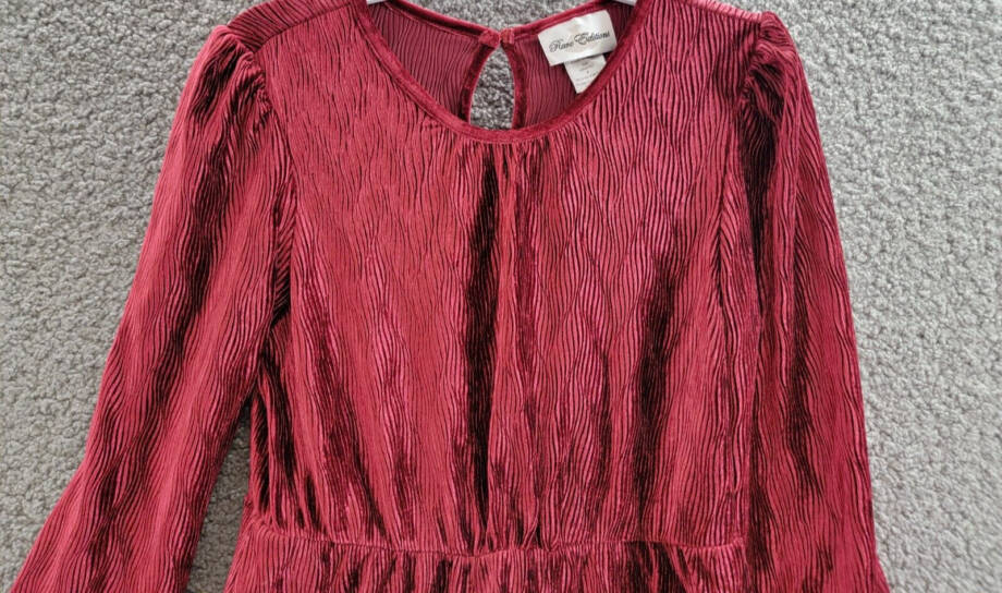 Rare Editions Long Sleeve Textured Velvet Tiered Dress Big Girls 8 Burgundy