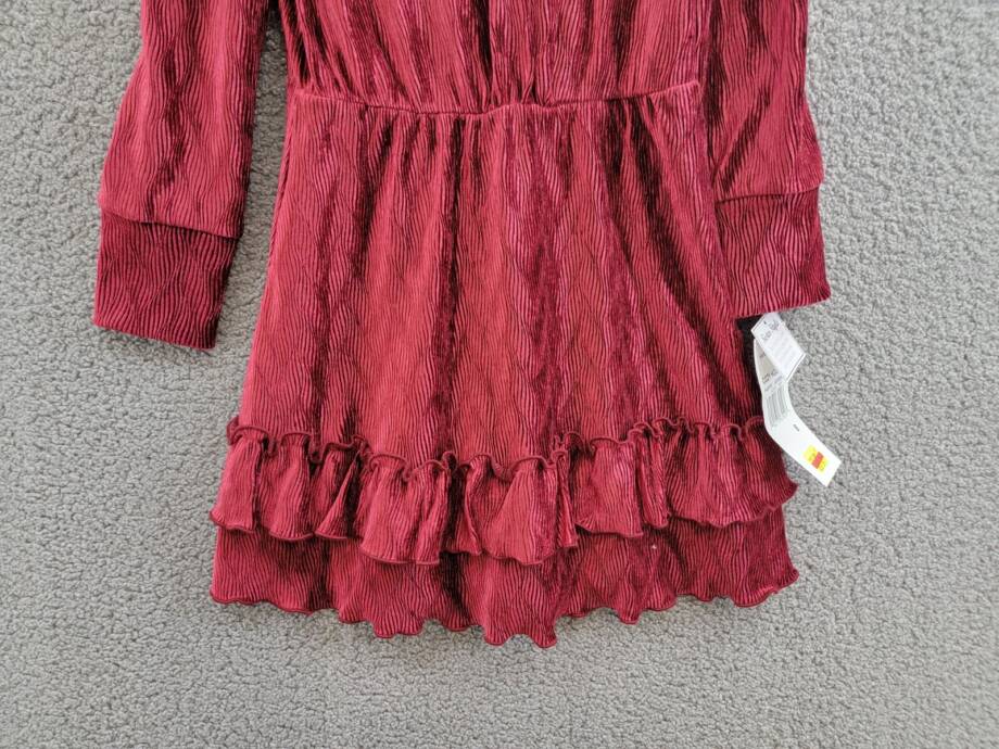 Rare Editions Long Sleeve Textured Velvet Tiered Dress Big Girls 8 Burgundy