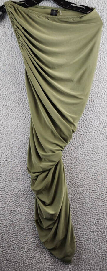 Norma Kamali Diana Asymmetric Mini Dress Women's S/36 Military Ruched Pullover