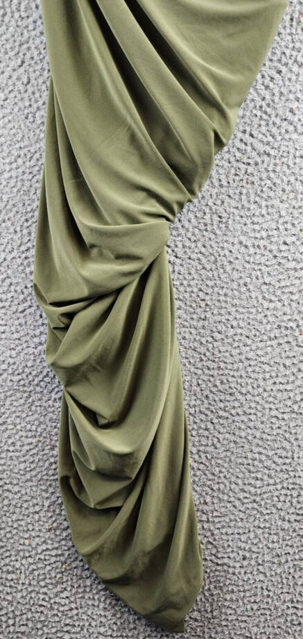 Norma Kamali Diana Asymmetric Mini Dress Women's S/36 Military Ruched Pullover