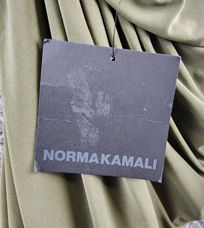 Norma Kamali Diana Asymmetric Mini Dress Women's S/36 Military Ruched Pullover
