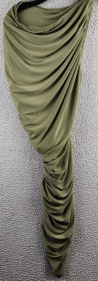 Norma Kamali Diana Asymmetric Mini Dress Women's S/36 Military Ruched Pullover