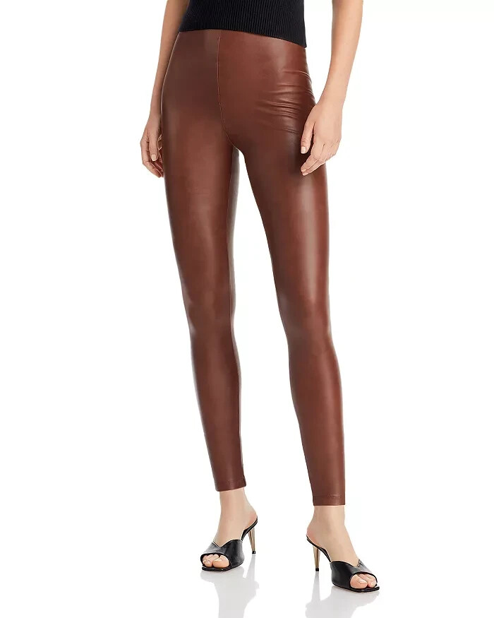 Aqua Faux Leather High Waist Leggings Women's XS Walnut Elastic Waist Pull On