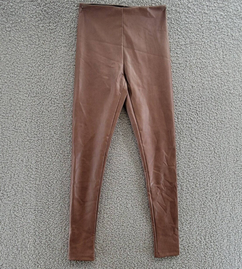 Aqua Faux Leather High Waist Leggings Women's XS Walnut Elastic Waist Pull On