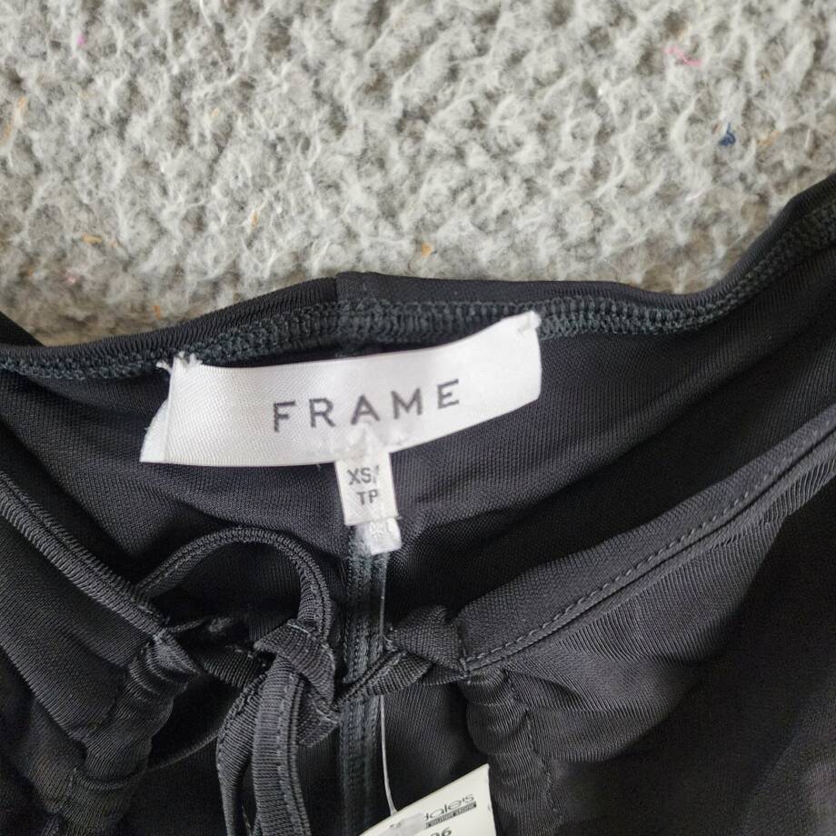 Frame Strappy Knit Top Women's XS Black Scoop Neck Nape Self-Tie Pullover L/S