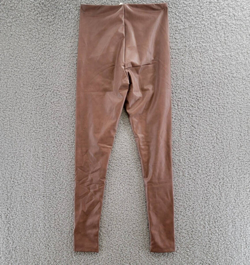 Aqua Faux Leather High Waist Leggings Women's XS Walnut Elastic Waist Pull On