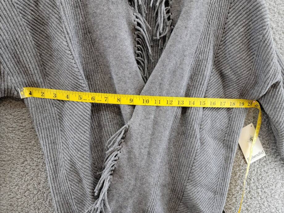 Splendid Cora Ribbed Fringe Trim Cardigan Women's M Gray Heather Belted Tie L/S