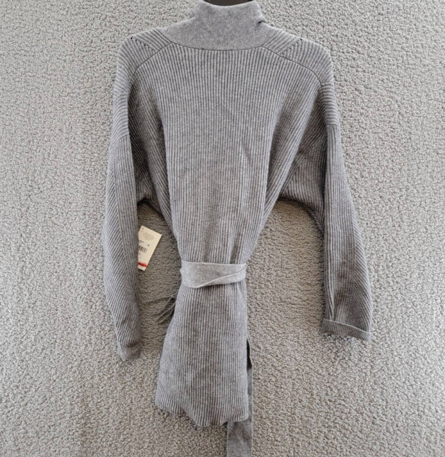 Splendid Cora Ribbed Fringe Trim Cardigan Women's M Gray Heather Belted Tie L/S