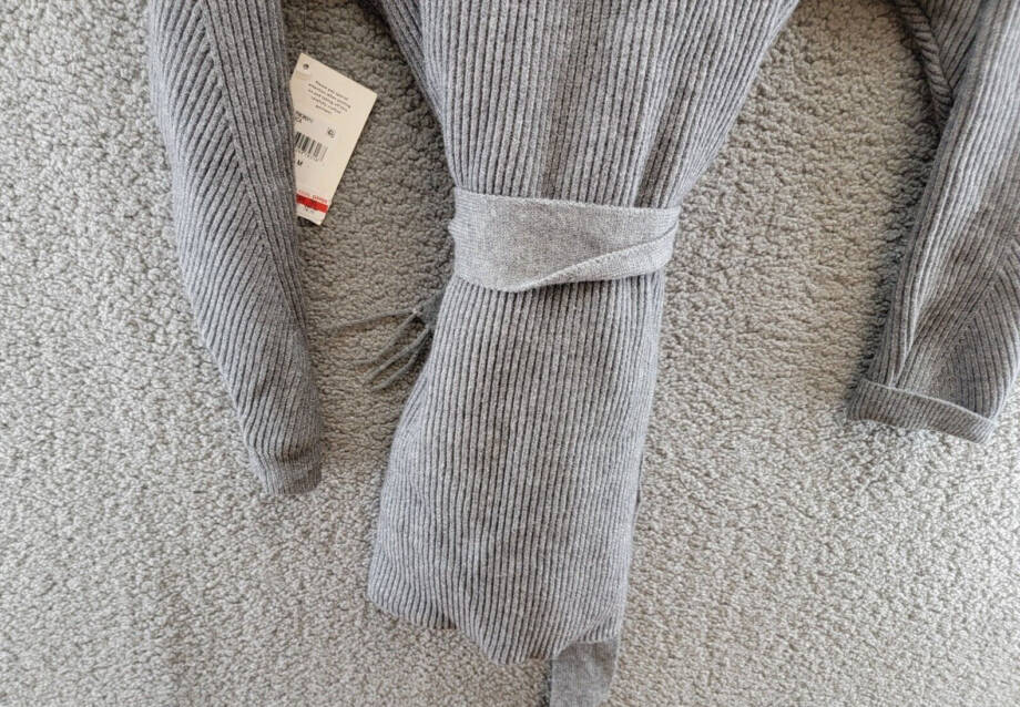 Splendid Cora Ribbed Fringe Trim Cardigan Women's M Gray Heather Belted Tie L/S
