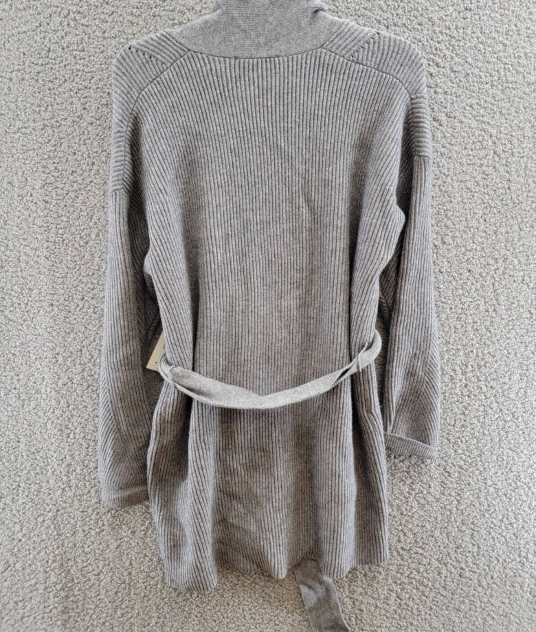 Splendid Cora Ribbed Fringe Trim Cardigan Women's M Gray Heather Belted Tie L/S