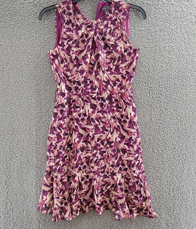 Jessica Howard Petite Printed Fit & Flare Dress Womens 6P Berry Back Zip Closure