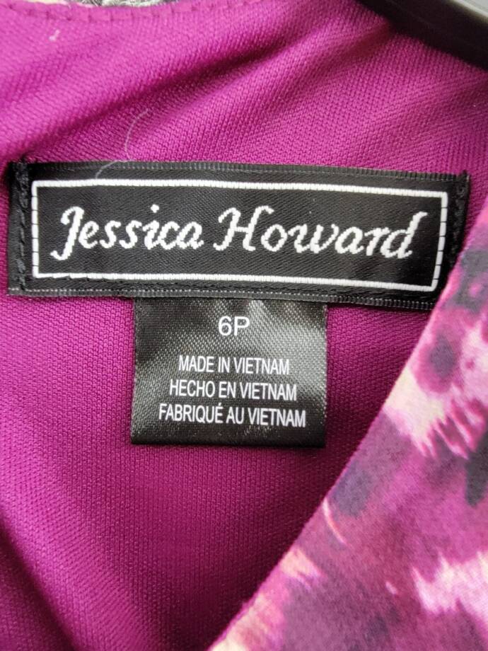 Jessica Howard Petite Printed Fit & Flare Dress Womens 6P Berry Back Zip Closure