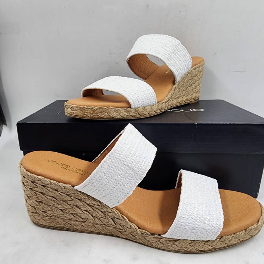 Andre Assous Nori Shoes Women's 40 M White Stretch Open Round Toe Slip-On