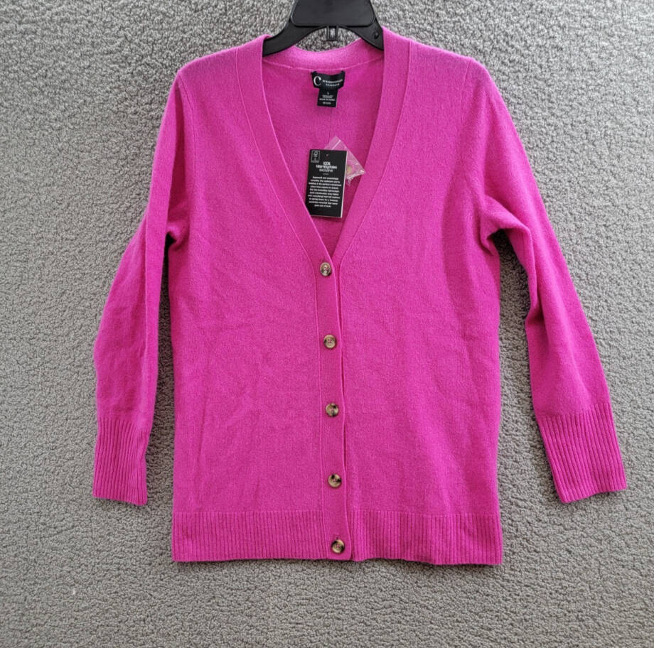 C by Bloomingdale's Cashmere Grandfather Cardigan Women's L Cherry Bloss
