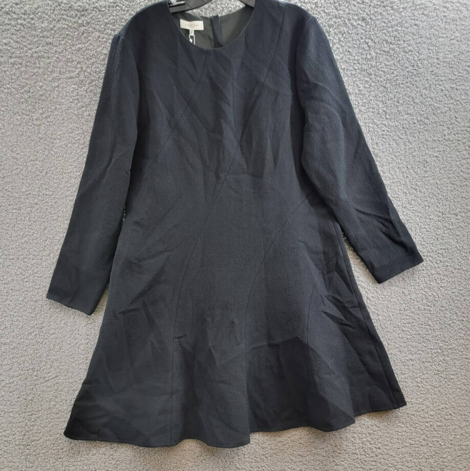 Lafayette 148 New York Seamed Wool Crepe Flounce Mini Dress Women's 16 Black L/S