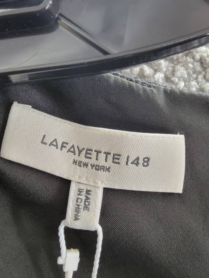 Lafayette 148 New York Seamed Wool Crepe Flounce Mini Dress Women's 16 Black L/S