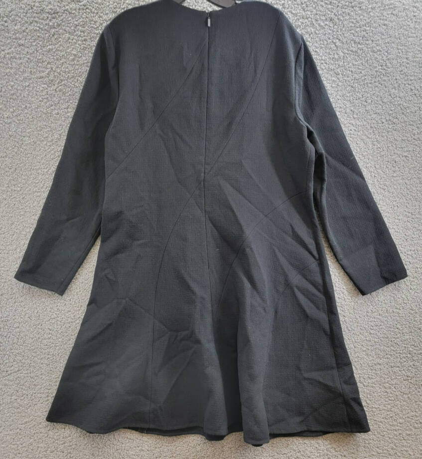 Lafayette 148 New York Seamed Wool Crepe Flounce Mini Dress Women's 16 Black L/S