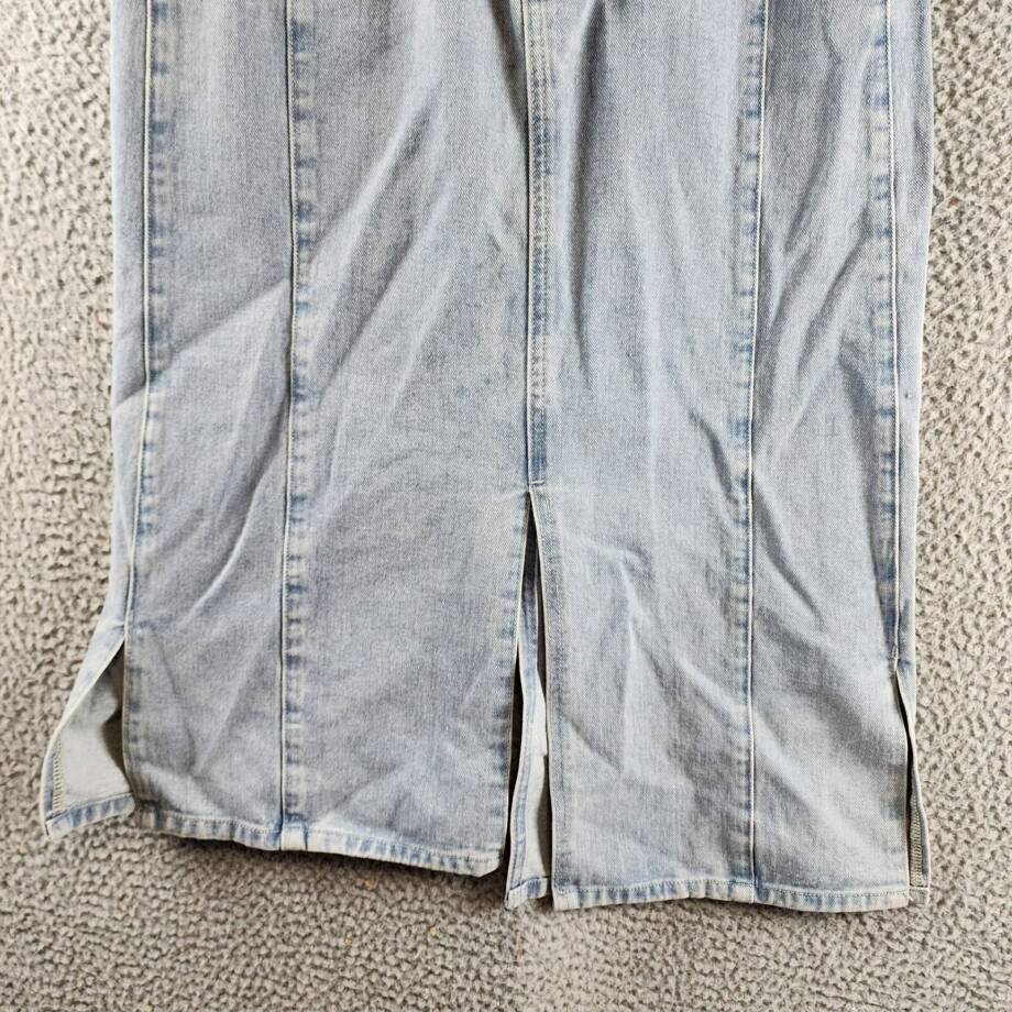 Gracia Straight Cut Midi Denim Skirt Women's L Blue Side Pockets Button Zip