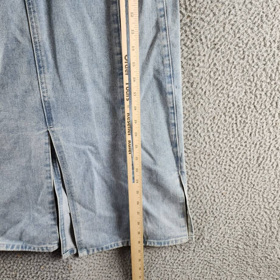 Gracia Straight Cut Midi Denim Skirt Women's L Blue Side Pockets Button Zip
