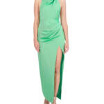 BCBGMAXAZRIA Back Twist Halter Cowl Neck Gown Women's 4 Green Back Zip Closure