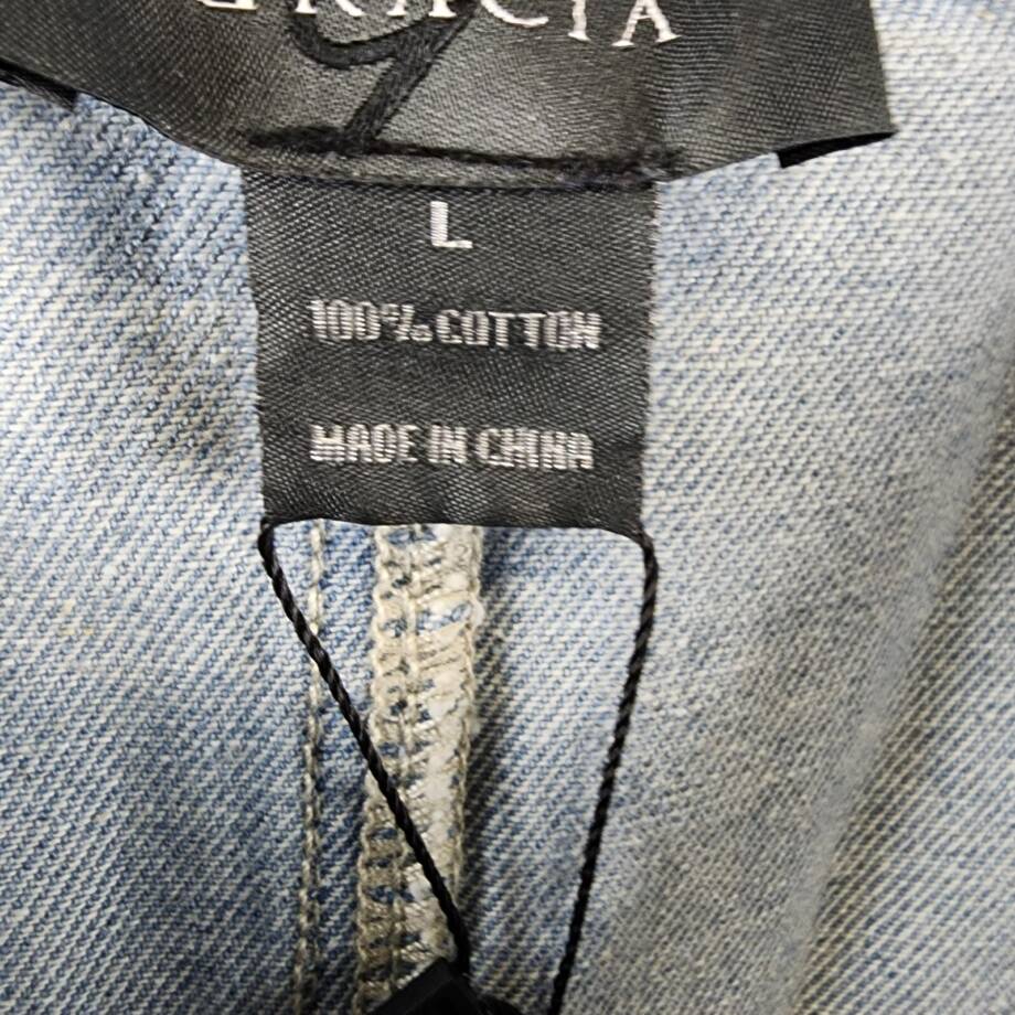 Gracia Straight Cut Midi Denim Skirt Women's L Blue Side Pockets Button Zip