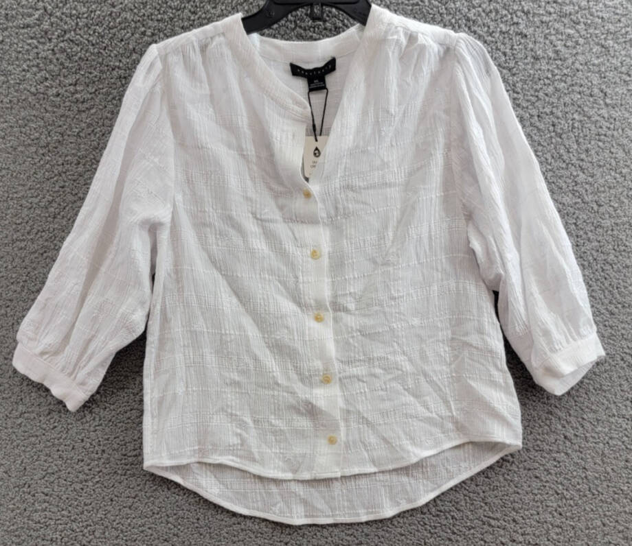 Sanctuary The Femme Shirt Women's XXS White Round Neck Button Front Closures~