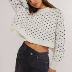 Free People Knit Pattern Easy Street Cropped Sweater Women's M White/Navy L/S
