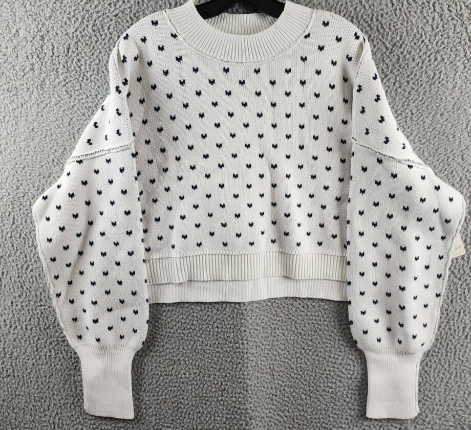 Free People Knit Pattern Easy Street Cropped Sweater Women's M White/Navy L/S