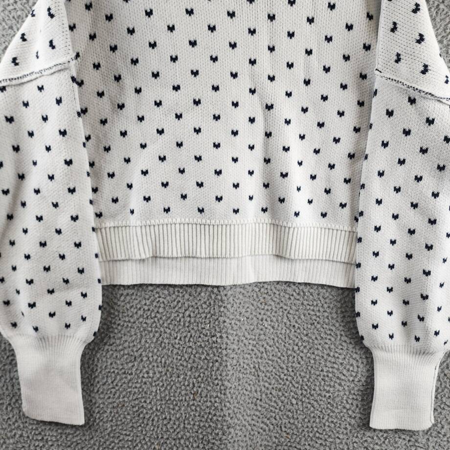 Free People Knit Pattern Easy Street Cropped Sweater Women's M White/Navy L/S