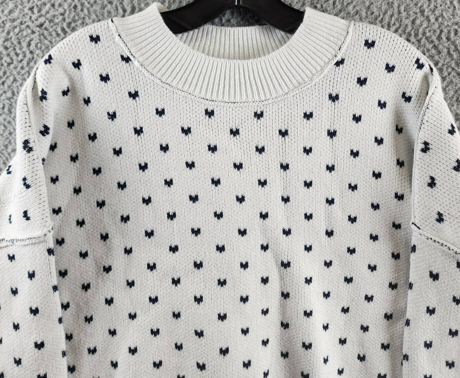 Free People Knit Pattern Easy Street Cropped Sweater Women's M White/Navy L/S