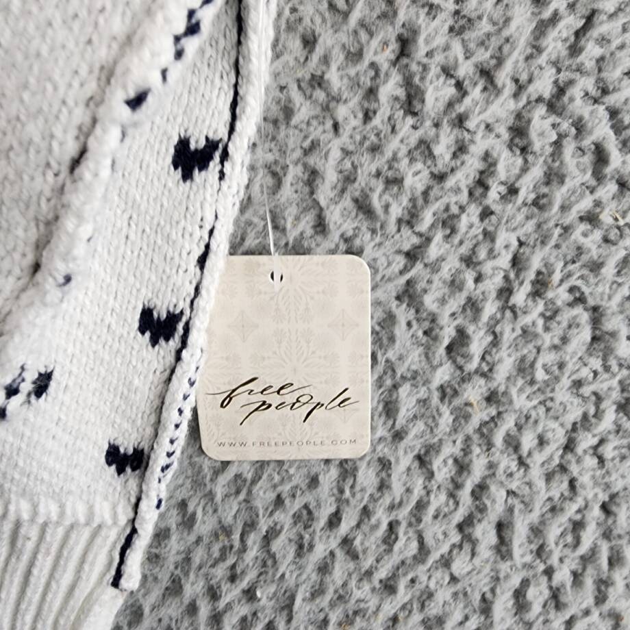 Free People Knit Pattern Easy Street Cropped Sweater Women's M White/Navy L/S