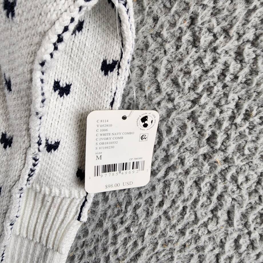 Free People Knit Pattern Easy Street Cropped Sweater Women's M White/Navy L/S