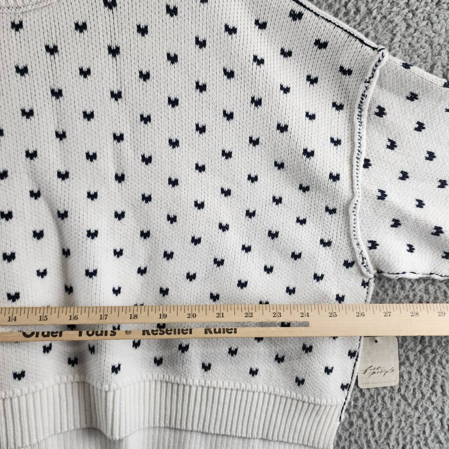 Free People Knit Pattern Easy Street Cropped Sweater Women's M White/Navy L/S