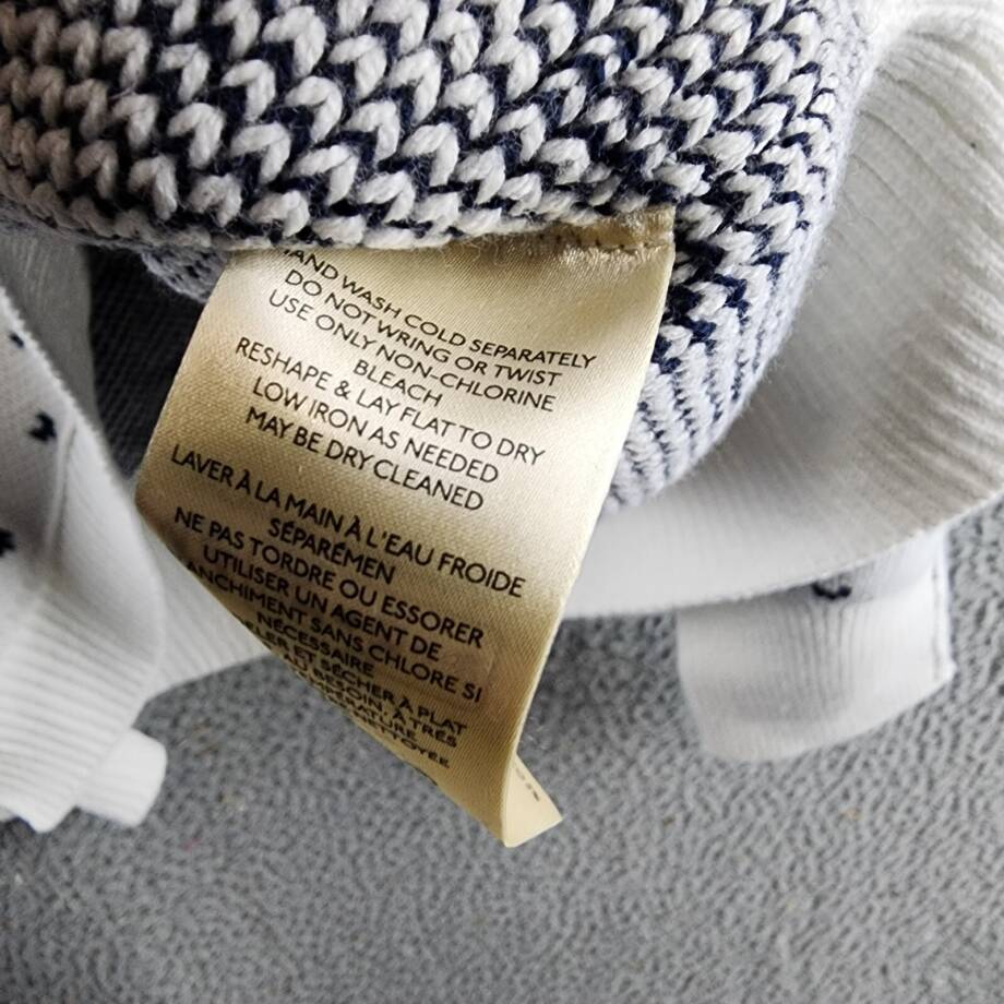 Free People Knit Pattern Easy Street Cropped Sweater Women's M White/Navy L/S