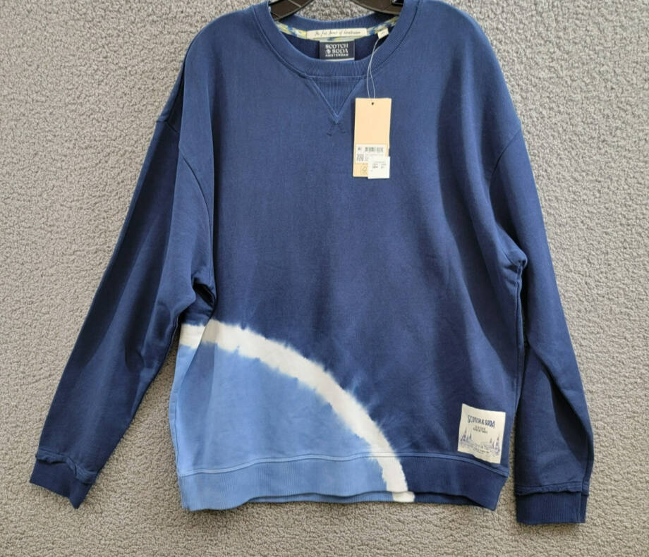 Scotch & Soda Placed Tie Dyed Sweatshirt Mens XL Navy Multi Crewneck Long Sleeve