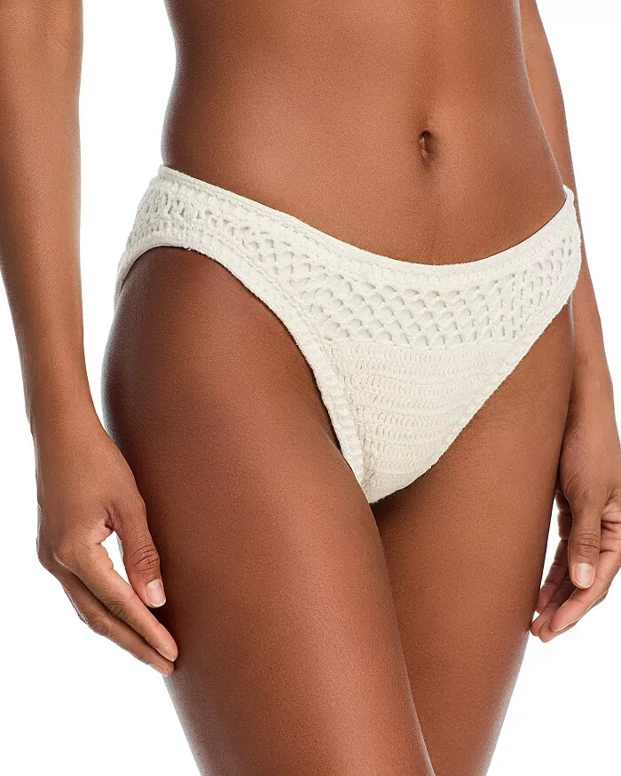 Beach Riot Kaylin Crocheted Bikini Bottoms Women's M White Elastic Waist Pull On