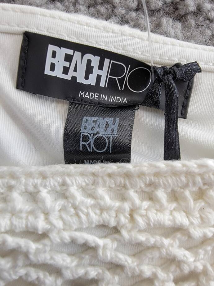 Beach Riot Kaylin Crocheted Bikini Bottoms Women's M White Elastic Waist Pull On