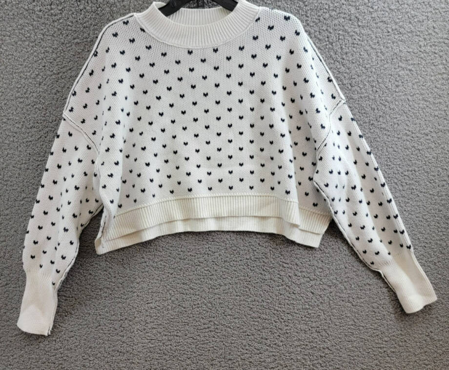 Free People Heart Easy Street Crop Sweater Women's L Black Long Sleeve Pullover