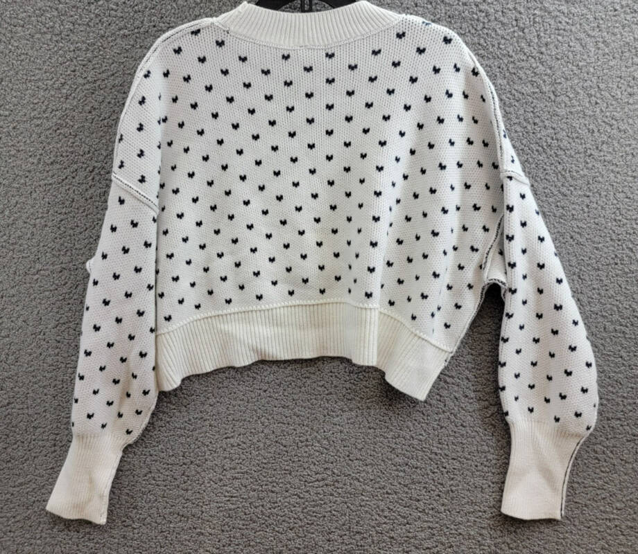 Free People Heart Easy Street Crop Sweater Women's L Black Long Sleeve Pullover