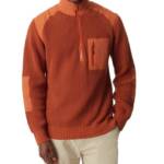 Bass Outdoor Quarter-Zip Long Sleeve Pullover Patch Sweater Men's L Burnt Orange