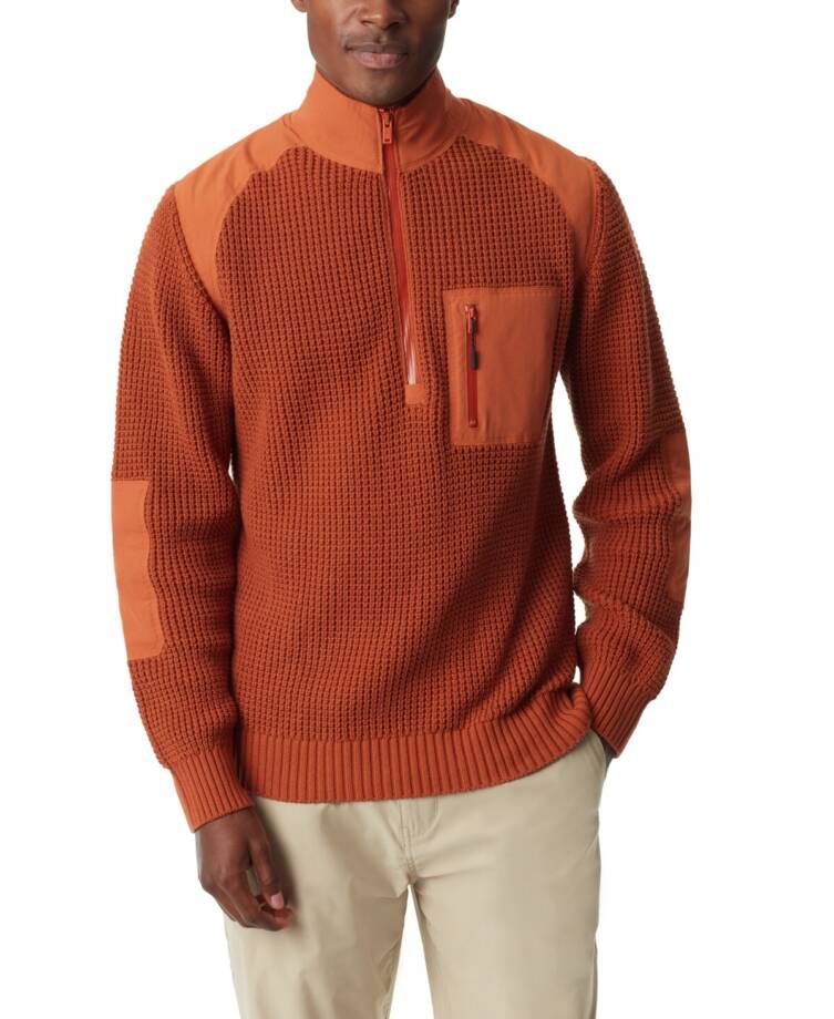 Bass Outdoor Quarter-Zip Long Sleeve Pullover Patch Sweater Men's L Burnt Orange
