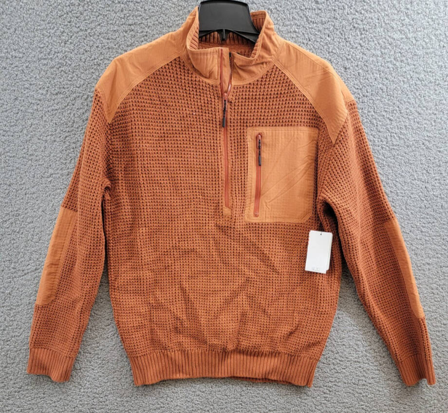 Bass Outdoor Quarter-Zip Long Sleeve Pullover Patch Sweater Men's L Burnt Orange