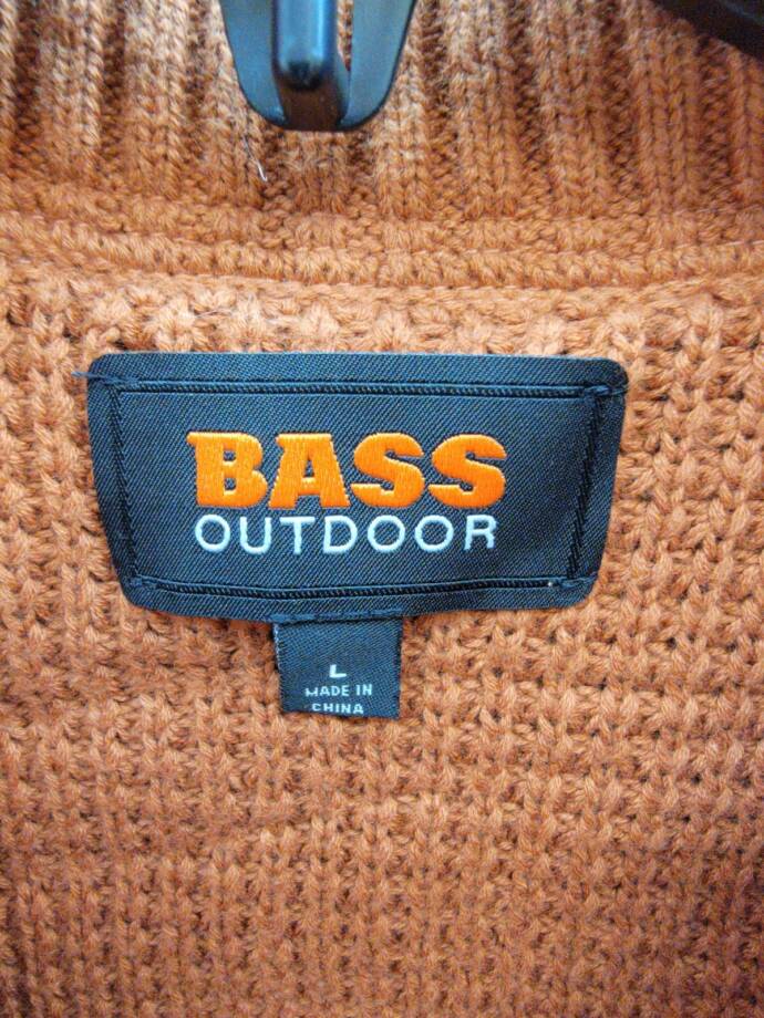 Bass Outdoor Quarter-Zip Long Sleeve Pullover Patch Sweater Men's L Burnt Orange