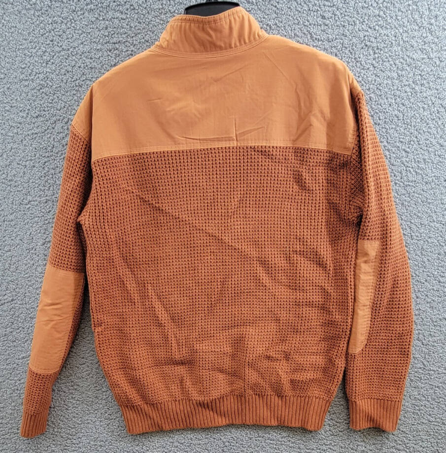 Bass Outdoor Quarter-Zip Long Sleeve Pullover Patch Sweater Men's L Burnt Orange