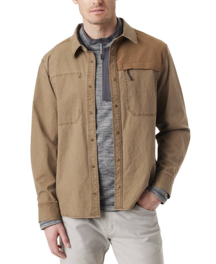 Bass Outdoor Ripstop Utility Shacket Men's L Teak Long Sleeve Snap Closure
