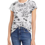 Goldie Palm Print Ringer Tee Women's XS White/Black Crew Neck Short Sleeve